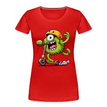 niedliches lustiges Monster auf Escooter - Frauen Premium Bio T-Shirt - Rot - Vorne - Mia (176cm)