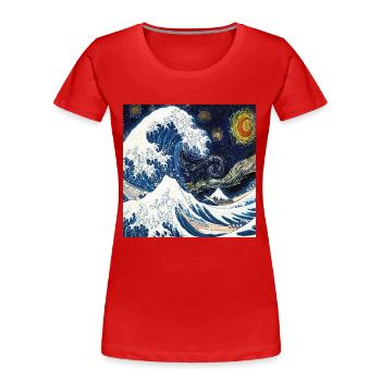 Kanagawa Waves, Japonais, Grande Vague, Amoureux de la Nature - T-shirt bio Premium Femme - rouge - Devant - Mia (176cm)