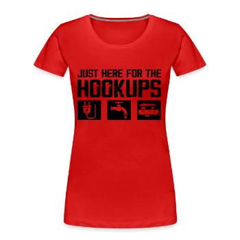 Nur hier für die Anschlüsse Wohnwagen Wohnmobil Wohnmobil - Frauen Premium Bio T-Shirt - Rot - Vorne - Mia (176cm)