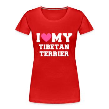 I love my Tibetan Terrier - Frauen Premium Bio T-Shirt - Rot - Vorne - Mia (176cm)