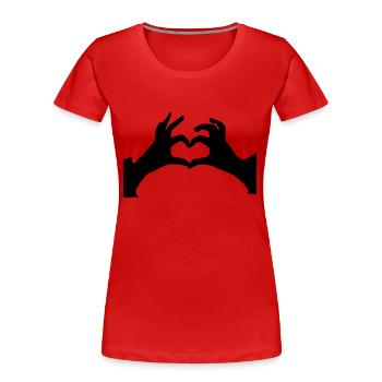 Hände Herz liebe treue Geschenk Partner Zusammen - Frauen Premium Bio T-Shirt - Rot - Vorne - Mia (176cm)