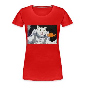 WELTRAUM KATZE - Frauen Premium Bio T-Shirt - Rot - Vorne - Mia (176cm)