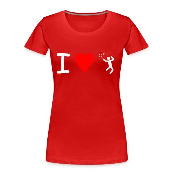I love Badminton Federball - Frauen Premium Bio T-Shirt - Rot - Vorne - Mia (176cm)