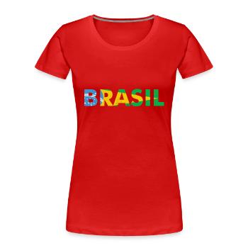 Brasilien Flaggendesign in Nationalfarben - Frauen Premium Bio T-Shirt - Rot - Vorne - Mia (176cm)