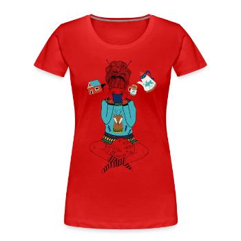 Stricken, träumen und Kaffee trinken I Gschenk - Frauen Premium Bio T-Shirt - Rot - Vorne - Mia (176cm)