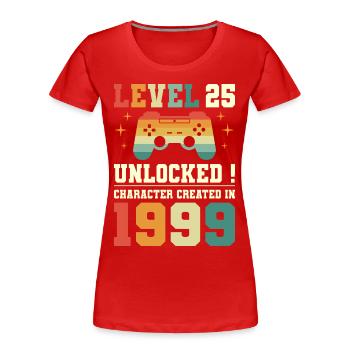 Level 25 Birthday Gamer 25 Years - Women's Premium Organic T-Shirt - red - Front - Mia (176cm)