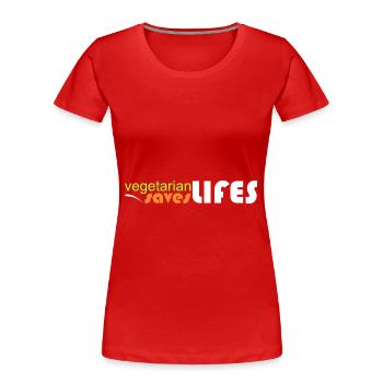 vegetarisch - rettet Leben - Frauen Premium Bio T-Shirt - Rot - Vorne - Mia (176cm)