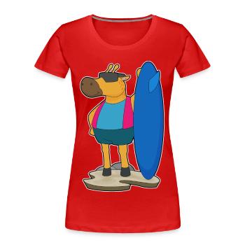 Giraffe Surfing Surfboard Summer - Women's Premium Organic T-Shirt - red - Front - Mia (176cm)