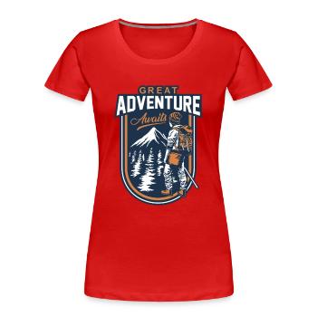 Great Adventure Awaits Bergwandern Hiking - Women's Premium Organic T-Shirt - red - Front - Mia (176cm)