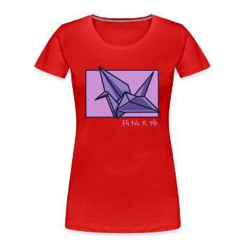 Origami Doodle Chinesisches Hanzi Eule Papierkranich - Frauen Premium Bio T-Shirt - Rot - Vorne - Mia (176cm)