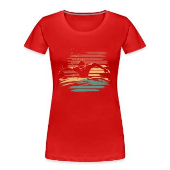 Schwimmen Schwimmer Retro Vintage - Frauen Premium Bio T-Shirt - Rot - Vorne - Mia (176cm)