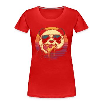 Panda mit Sonnenbrille isst Pizza - Frauen Premium Bio T-Shirt - Rot - Vorne - Mia (176cm)