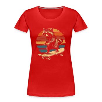 Waschbär auf Skateboard vintage - Frauen Premium Bio T-Shirt - Rot - Vorne - Mia (176cm)