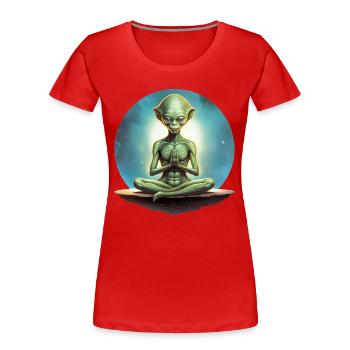 Yoga Aliens - Frauen Premium Bio T-Shirt - Rot - Vorne - Mia (176cm)