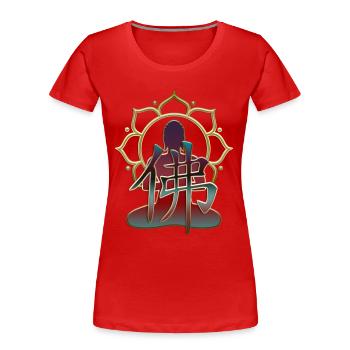 BUDDHA / Zeichen, Figur, Lotusblüte - Frauen Premium Bio T-Shirt - Rot - Vorne - Mia (176cm)