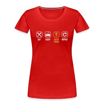 Eat Sleep Catch Frogs Repeat Kröte Kaulquappe - Frauen Premium Bio T-Shirt - Rot - Vorne - Mia (176cm)