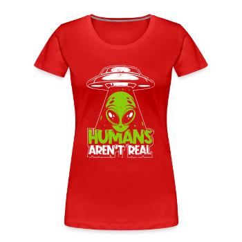 Les humains ne sont pas de vrais extraterrestres de conspiration d’OVNI - T-shirt bio Premium Femme - rouge - Devant - Mia (176cm)