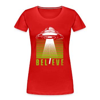 Believe Conspiracy Außerirdischer Ufo Alien - Women's Premium Organic T-Shirt - red - Front - Mia (176cm)