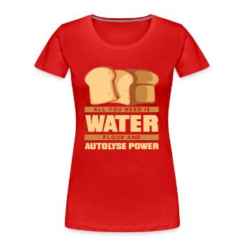 Farine d’eau et autolyse Power Bread Dough Lover - T-shirt bio Premium Femme - rouge - Devant - Mia (176cm)