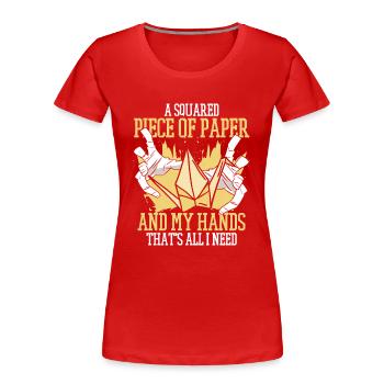 Ein quadratisches Stück Papier Papierkran Falten Eule - Frauen Premium Bio T-Shirt - Rot - Vorne - Mia (176cm)