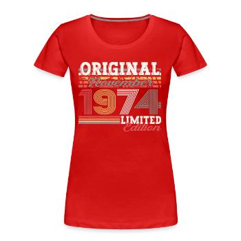 Original novembre 1974 Cadeau du 48e anniversaire - T-shirt bio Premium Femme - rouge - Devant - Mia (176cm)
