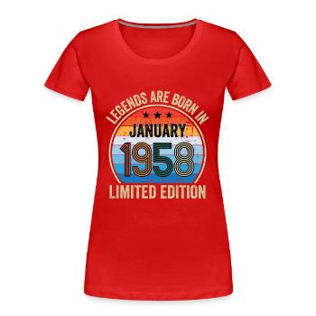 Legends Are Born In January 1958 Edition Limitée - T-shirt bio Premium Femme - rouge - Devant - Mia (176cm)