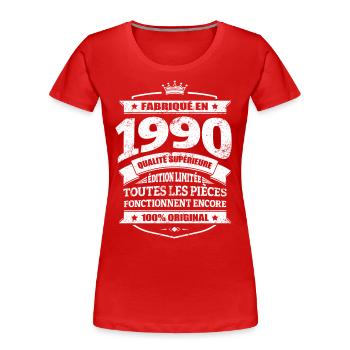 FABRIQUÉ EN 1990 - T-shirt bio Premium Femme - rouge - Devant - Mia (176cm)