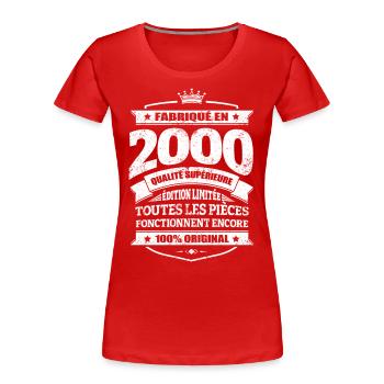 FABRIQUÉ EN 2000 - T-shirt bio Premium Femme - rouge - Devant - Mia (176cm)