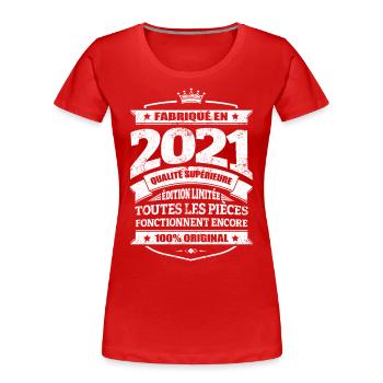 FABRIQUÉ EN 2021 - T-shirt bio Premium Femme - rouge - Devant - Mia (176cm)
