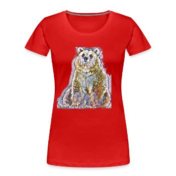 Kunstdruck Art Bär Teddy Grizzly bunt - Frauen Premium Bio T-Shirt - Rot - Vorne - Mia (176cm)
