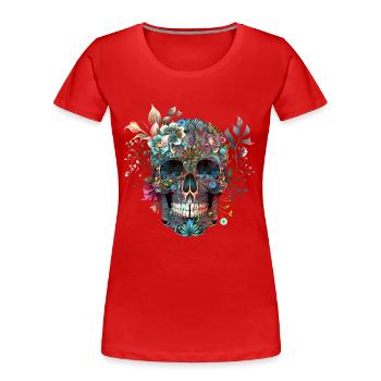 Mexikanischer Totenkopf, Blumen, Schädel, skull - Frauen Premium Bio T-Shirt - Rot - Vorne - Mia (176cm)