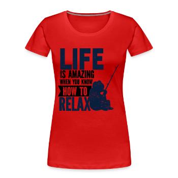 Angler Angelhaken Angelrute Sportfischer - Frauen Premium Bio T-Shirt - Rot - Vorne - Mia (176cm)