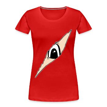 Auge schaut durch ein Riss - aufgerissener Stoff - Frauen Premium Bio T-Shirt - Rot - Vorne - Mia (176cm)