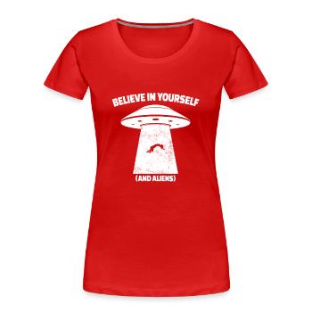 Funny Alien Ufo Gift Outer Space Sci-Fi Joke Gag - Women's Premium Organic T-Shirt - red - Front - Mia (176cm)