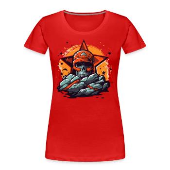 Felsen und ein Stern-Totenkopf - Frauen Premium Bio T-Shirt - Rot - Vorne - Mia (176cm)