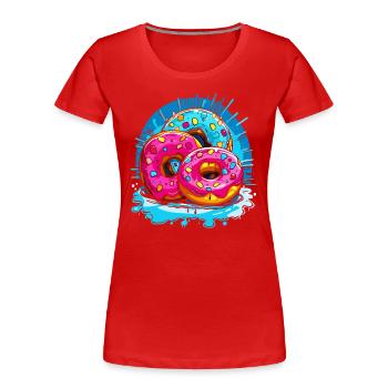 Überall Donuts: Leckere süße Donuts - Frauen Premium Bio T-Shirt - Rot - Vorne - Mia (176cm)