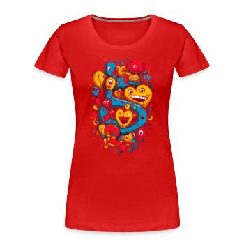 Verspielte Herz-Luftblasen und Monster - Frauen Premium Bio T-Shirt - Rot - Vorne - Mia (176cm)