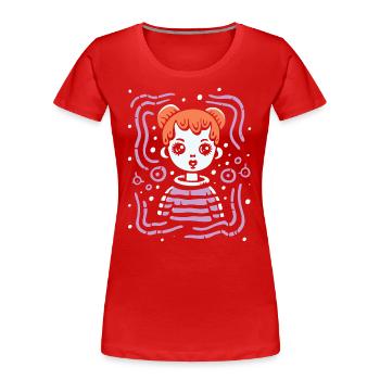 Modern Art Lines and a Cartoon Girl - Women's Premium Organic T-Shirt - red - Front - Mia (176cm)