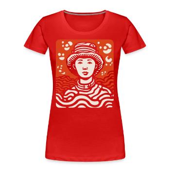 Asien Wurzeln, Asiatischer Bauer: Cartoon-Kunst - Frauen Premium Bio T-Shirt - Rot - Vorne - Mia (176cm)