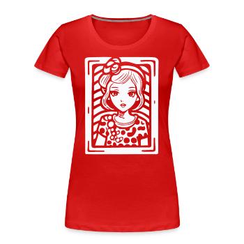 Dot Pattern Cartoon: An Enchanting Woman - Women's Premium Organic T-Shirt - red - Front - Mia (176cm)