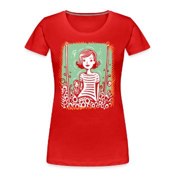 Künstlerische Kritzelei: Mutter und Kind - Frauen Premium Bio T-Shirt - Rot - Vorne - Mia (176cm)