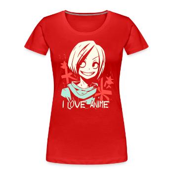 J’adore les anime et les filles cool - T-shirt bio Premium Femme - rouge - Devant - Mia (176cm)