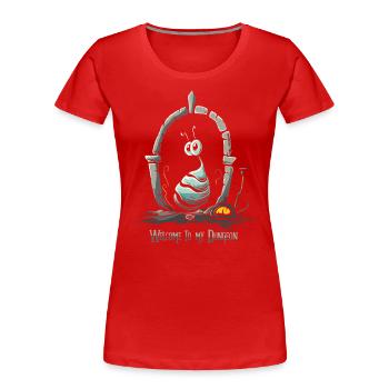 Bienvenue dans mon donjon, stupide ver d’asticots - T-shirt bio Premium Femme - rouge - Devant - Mia (176cm)