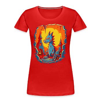 Ein Cartoon Dorf mit Drachen - Frauen Premium Bio T-Shirt - Rot - Vorne - Mia (176cm)