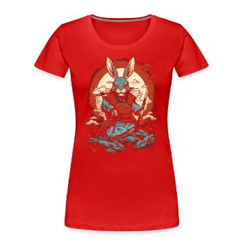 Altes Japan: Ein Hase als Edo-Samurai - Frauen Premium Bio T-Shirt - Rot - Vorne - Mia (176cm)