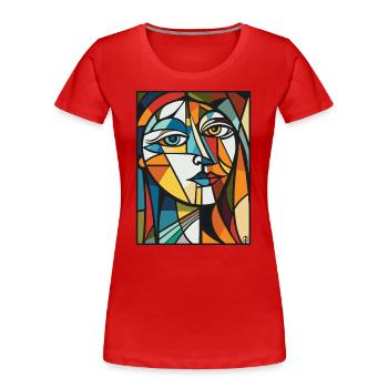 Modern Abstract Art: The Smiling Woman - Women's Premium Organic T-Shirt - red - Front - Mia (176cm)