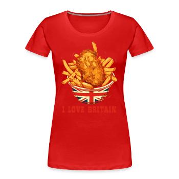 Fish and Chips und Ich liebe Großbritannien - Frauen Premium Bio T-Shirt - Rot - Vorne - Mia (176cm)