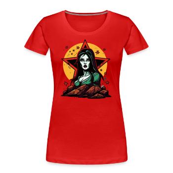 Attraktive Cartoon-Frau und Sterne Mutter Natur - Frauen Premium Bio T-Shirt - Rot - Vorne - Mia (176cm)