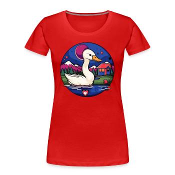 Schwimmen am See: Ein Cartoon Schwan Vogel - Frauen Premium Bio T-Shirt - Rot - Vorne - Mia (176cm)