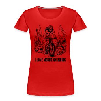 Steinzeit-Höhlenmensch: Ich liebe Mountainbiken - Frauen Premium Bio T-Shirt - Rot - Vorne - Mia (176cm)